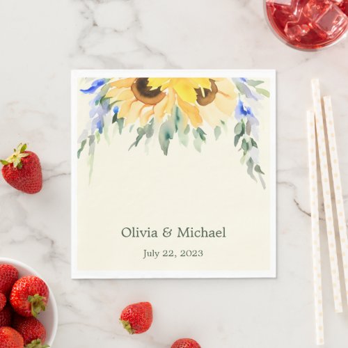 Sunflower Elegant Watercolor Wedding Napkins