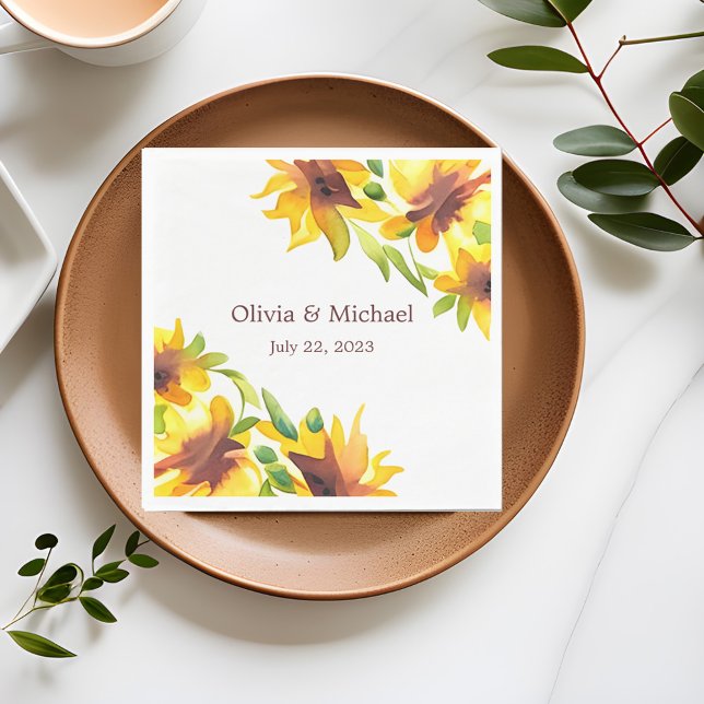 Sunflower Elegant Watercolor Wedding Napkins (Creator Uploaded)