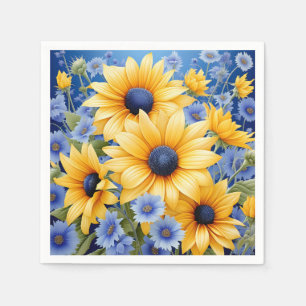 Sunflower Elegant With Soft Blue Wildflowers Napkins