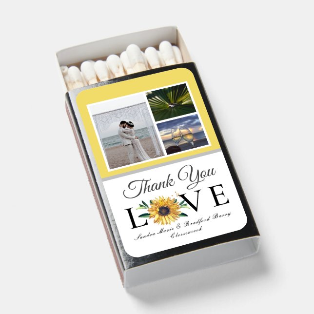 Sunflower Elegant Yellow Gray  Wedding Photo  Matchboxes (Front Open)