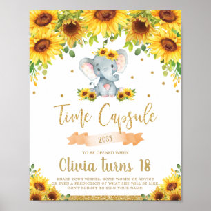 Sunflower Elephant 1st Birthday Time Capsule Poster