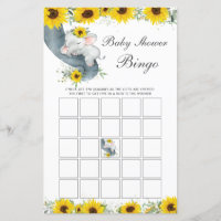 Sunflower Elephant Baby Shower Bingo Game