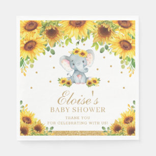 Sunflower Elephant Baby Shower Birthday Party Napkins
