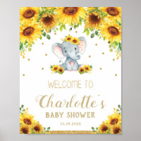 Sunflower Elephant Baby Shower Birthday Welcome Poster