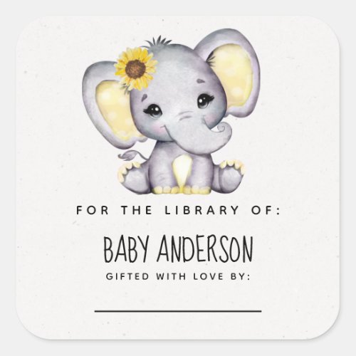 Sunflower Elephant Baby Shower Bookplate 