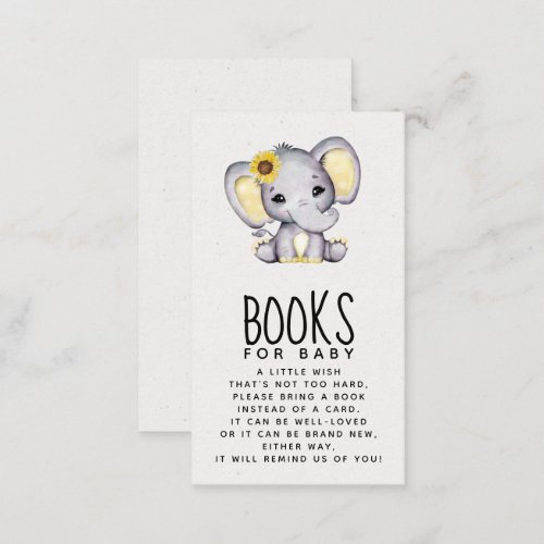 Sunflower Elephant Baby Shower Books for Baby  Enclosure Card
