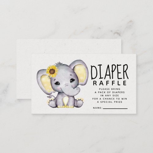 Sunflower Elephant Baby Shower Diaper Raffle  Enclosure Card