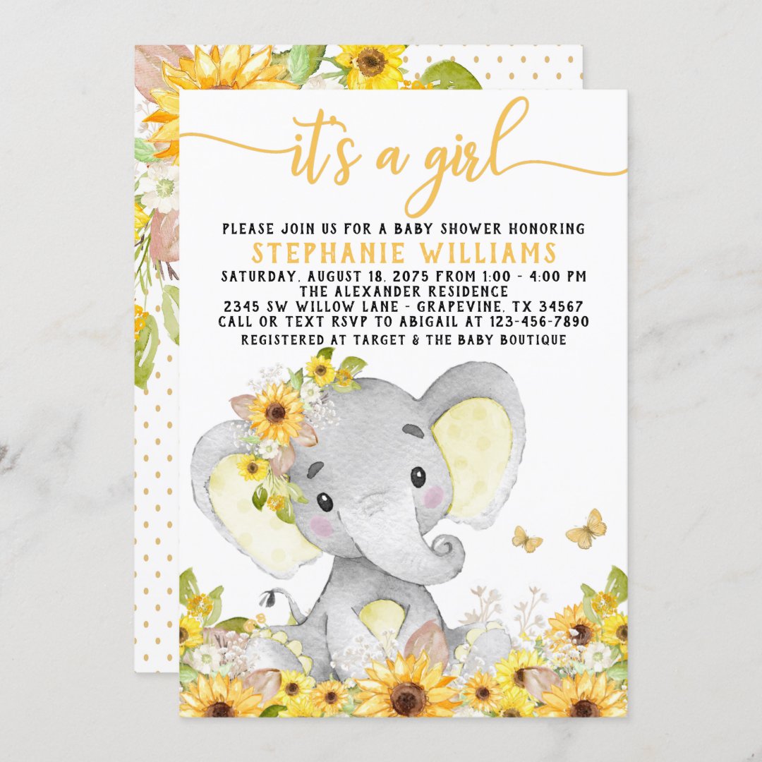 Sunflower Elephant Baby Shower Invitation Zazzle
