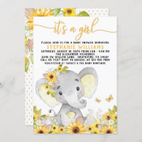 Sunflower Elephant Baby Shower Invitation