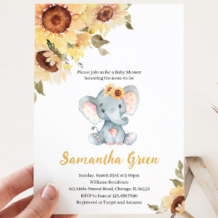 Sunflower Elephant Baby Shower Invitation