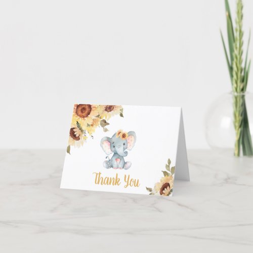 Sunflower Elephant Baby Shower Thank You Card