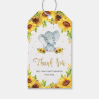 Sunflower Elephant Baby Shower Thank You Favor Gif Gift Tags