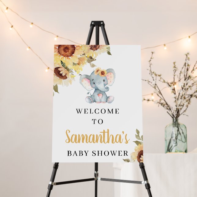 Sunflower Elephant Baby Shower Welcome Sign (In Situ (Stand))