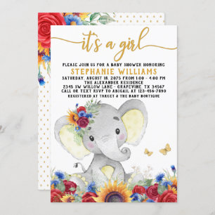 Sunflower Elephant Butterfly Shower Invitation