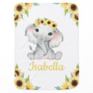 Sunflower Elephant Girl Baby Blanket Custom Name Sunflower Elephant Girl Baby Blanket Custom Name