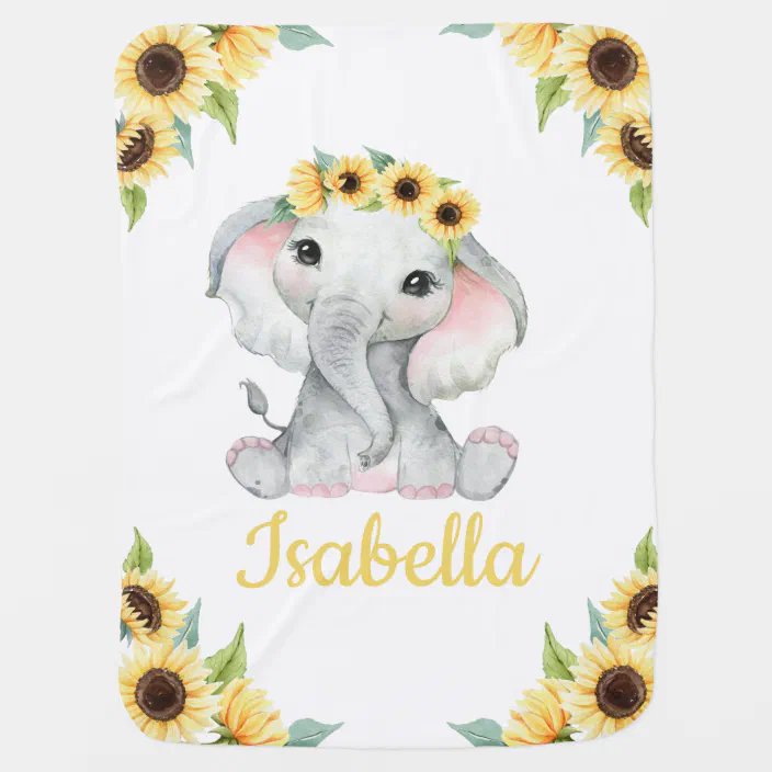 Floral Crown Elephant Floral Monthly Blanket Personalized Milestone Blanket Sunflower Baby Blanket Baby Shower Gift Nursery Decor