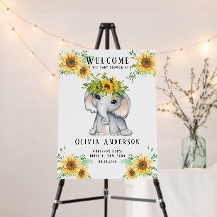 Sunflower Elephant Girl Baby Shower Welcome Sign