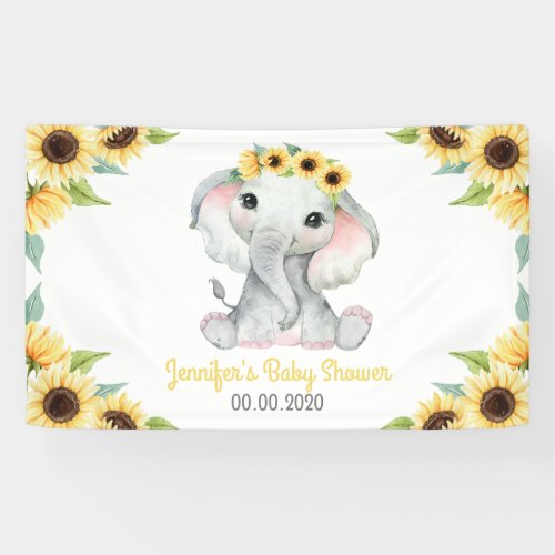 Sunflower Elephant Girl Banner for Baby Shower