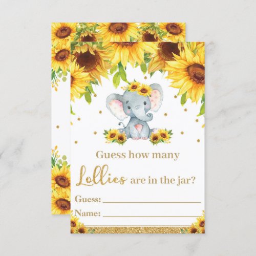 Sunflower Elephant Guess How Many Lollies Card