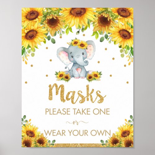 Sunflower Elephant Masks Shower Birthday Sign