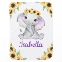 Sunflower Elephant Purple Baby Blanket Custom Name Sunflower Elephant Purple Baby Blanket Custom Name