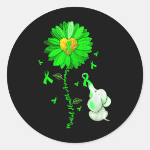 Sunflower Elephant Spread Mental Health Awareness Classic Round Sticker