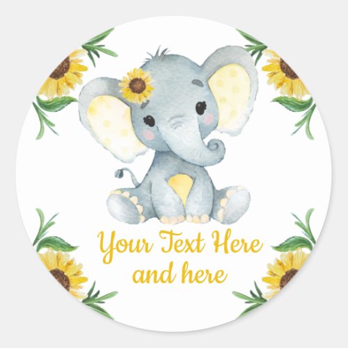 Sunflower Elephant Sticker baby shower birthday