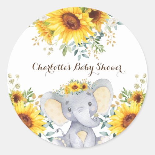Sunflower Elephant Summer Birthday Baby Shower Classic Round Sticker