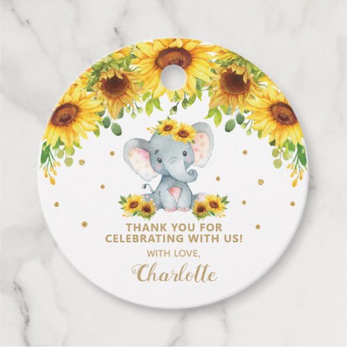 Sunflower Elephant Thank You Favor Baby Shower  Favor Tags