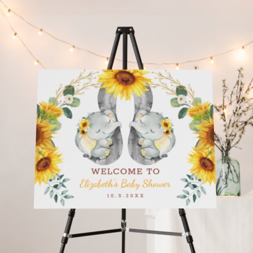 Sunflower Elephant Twins Baby Shower Welcome Foam Board