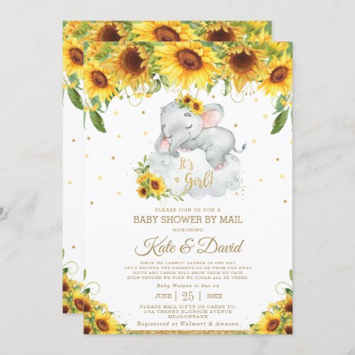Sunflower Elephant Virtual Baby Shower by Mail Invitation