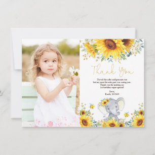 Sunflower Elephant Wild One Little Peanut Birthday Thank You Card