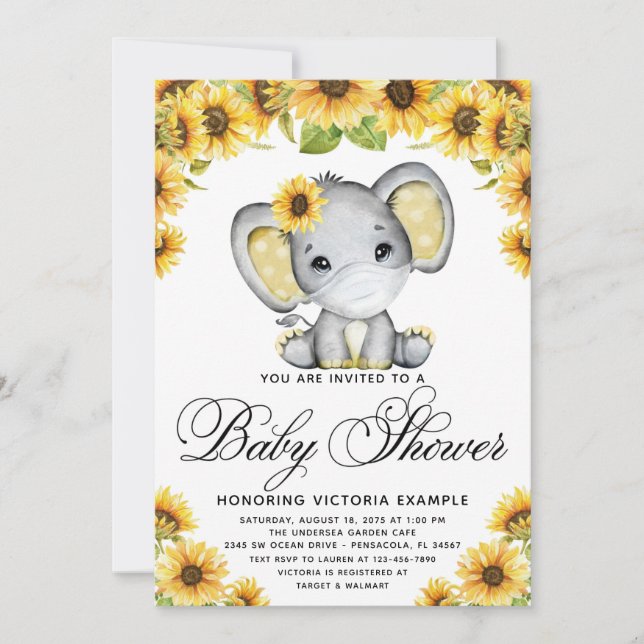 Sunflower Elephant With Mask Baby Shower  Invitation (Front)