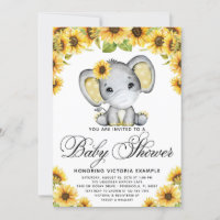 Sunflower Elephant With Mask Baby Shower  Invitation