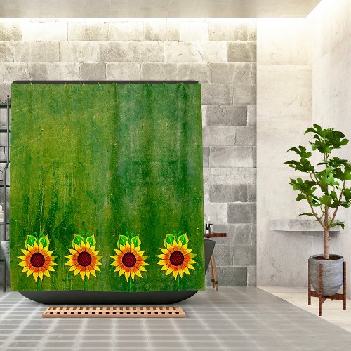 Sunflower Embroidery Mexican Art Bath Mat Shower Curtain