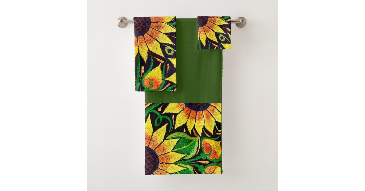 Autumn Sunflower and Bumble Bee Kitchen Towel