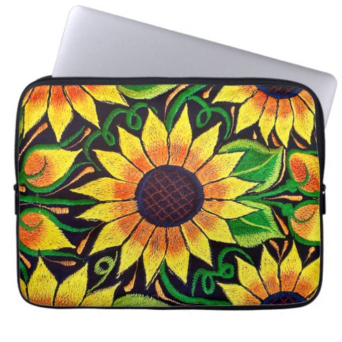 Sunflower Embroidery Mexican Art Laptop Sleeve