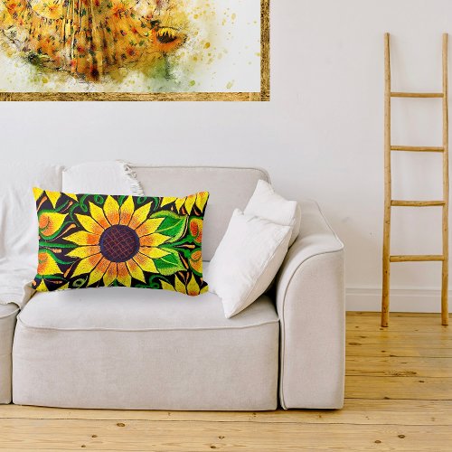 Sunflower Embroidery Mexican Art Lumbar Pillow