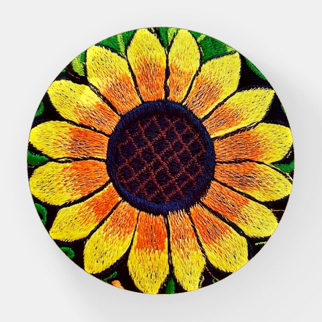 Sunflower Embroidery Mexican Art Paperweight (Front)