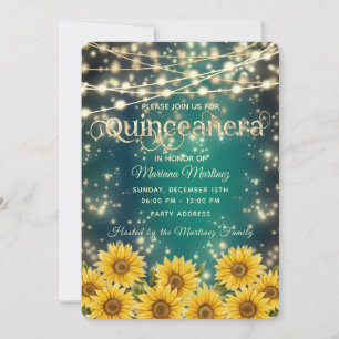 Sunflower emerald green string lights sparkle invitation