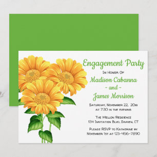 Sunflower Engagement Party Floral Yellow Green Invitation
