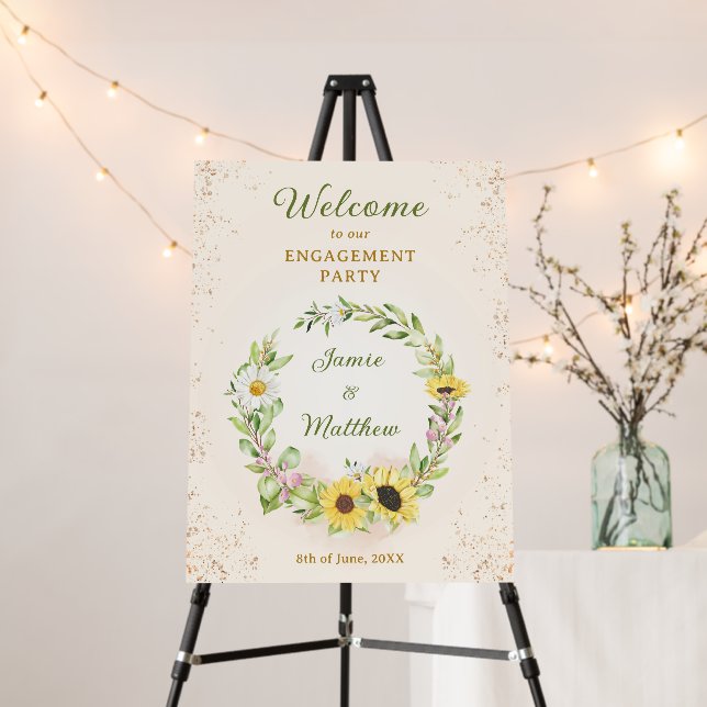 Sunflower Engagement Party Wedding Fall Welcome Foam Board (In Situ (Stand))