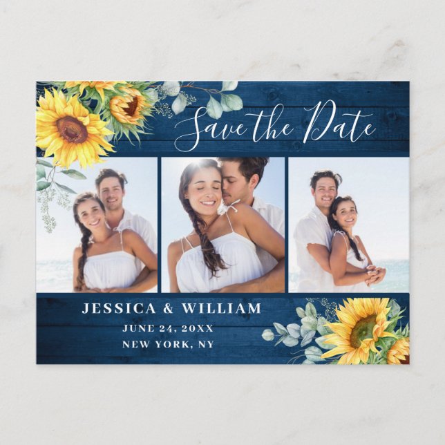 Sunflower Eucalyptus 3 PHOTO Wedding Save the Date Postcard (Front)