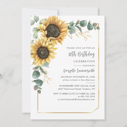 Sunflower Eucalyptus 80th Birthday Party Invitation