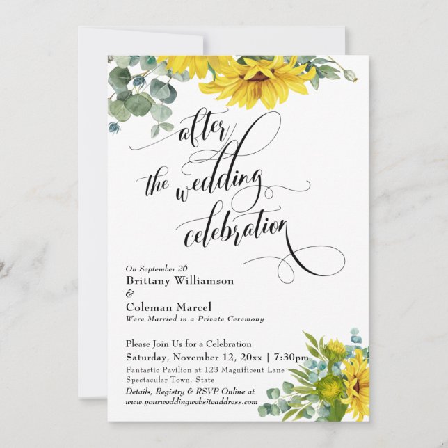 Sunflower Eucalyptus After the Wedding Celebration Invitation (Front)