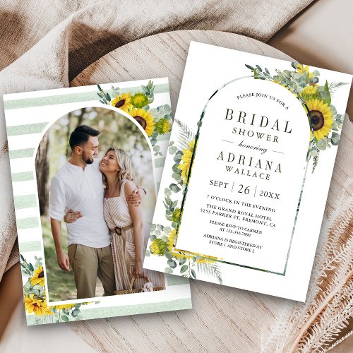 Sunflower Eucalyptus Arch Photo Bridal Shower Invitation