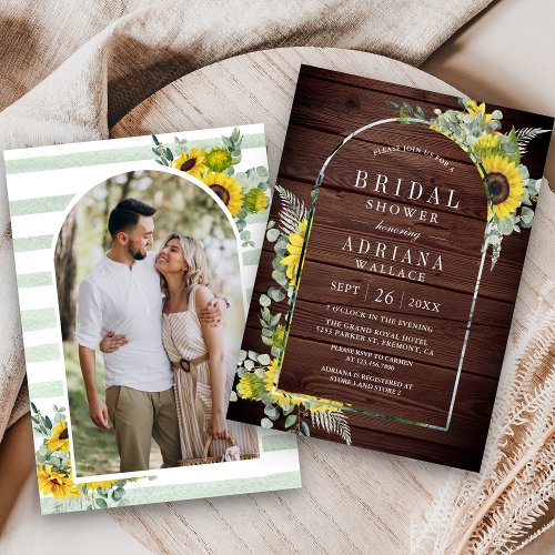 Sunflower Eucalyptus Arch Photo Wood Bridal Shower Invitation