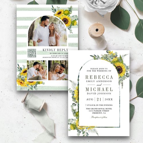 Sunflower Eucalyptus Arch QR Code Wedding Invitation