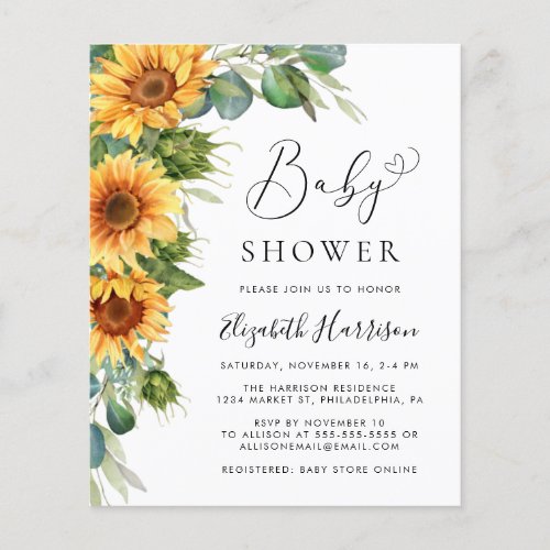 Sunflower Eucalyptus Baby Shower Invite