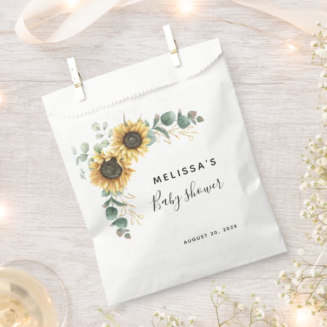 Sunflower Eucalyptus Baby Shower Treats Favor Bag (Clipped)